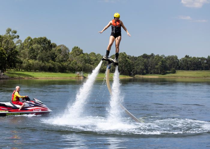 Jetpack Adventures Sydney, Penrith Woman enjoying a Jetpack Adventures Sydney experience, Penrith