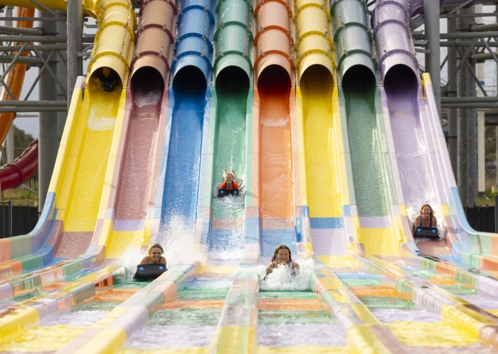 Family enjoying the rides at Raging Waters Sydney, Prospect near Blacktown