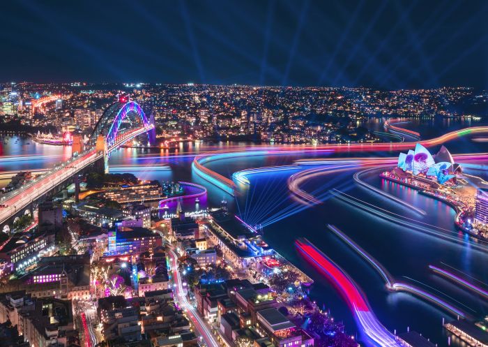 View across Sydney Harbour during Vivid Sydney