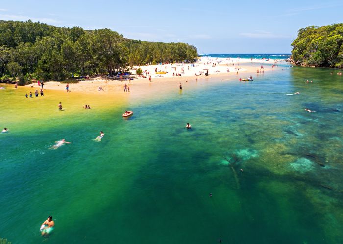 People enjoying swimming at Wattamolla, Royal National Park Sydney