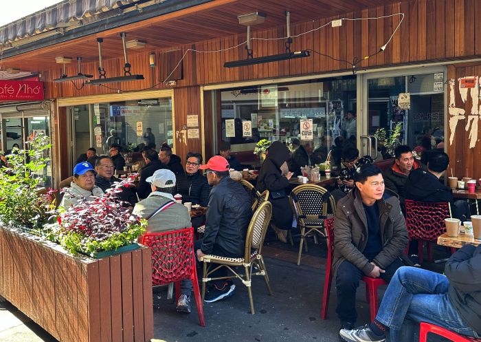 Outdoor diners at Cafe Nho, Canley Heights