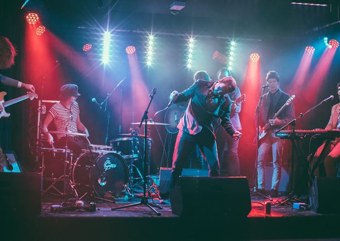 Band performing on stage at The Lansdowne Hotel, Chippendale