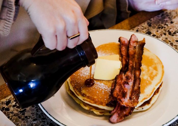 Pancakes with bacon at Valentinas, Marrickville