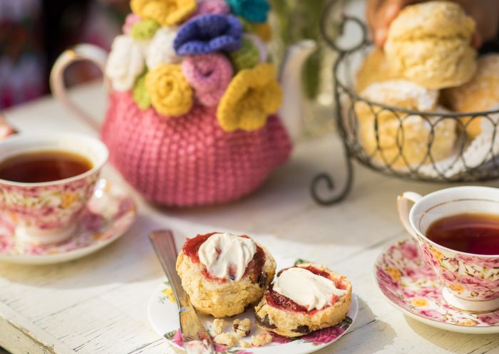 High tea of scones with jam and cream at The Tea Cosy, The Rocks