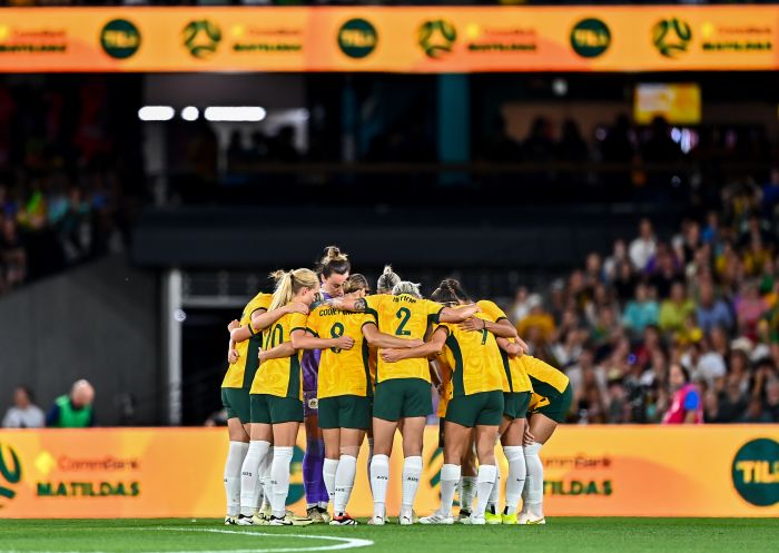 Commbank Matildas team huddle - Credit: Tiffany Williams