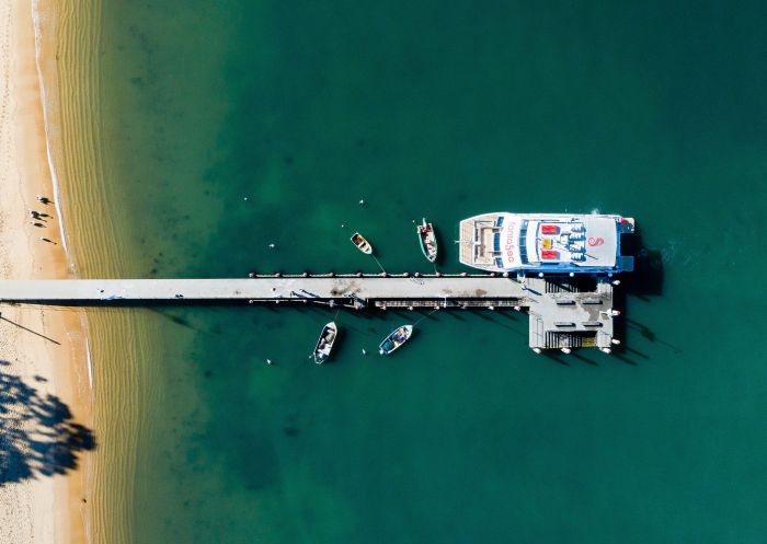 Aerial overlooking Patonga Wharf, Patonga