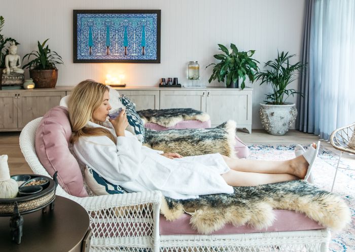 Woman relaxing with a tea at Sol Spa Botanica Vaucluse, Vaucluse 