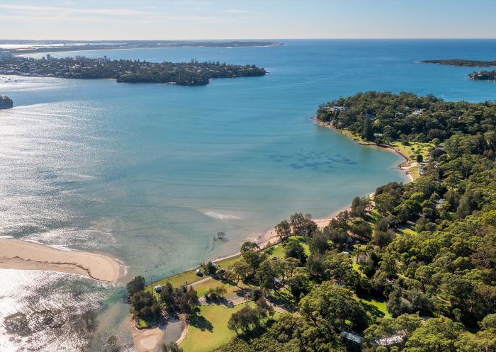 Aerial view of Bonnie Vale Campground in the Royal National Park, Bonnie Vale