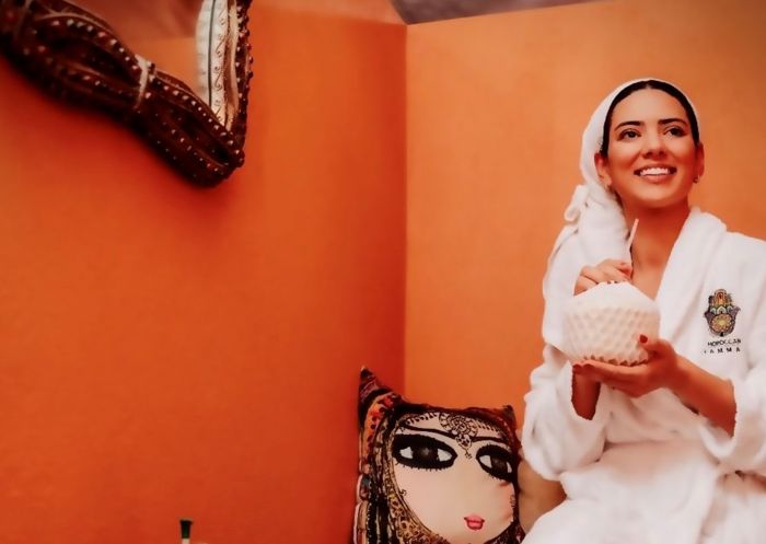 Woman enjoying spa experience at Moroccan Hammam, Parramatta