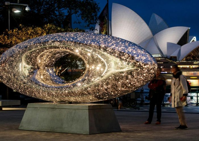 Lindy Lee's sculpture on the MCA forecourt, Circular Quay