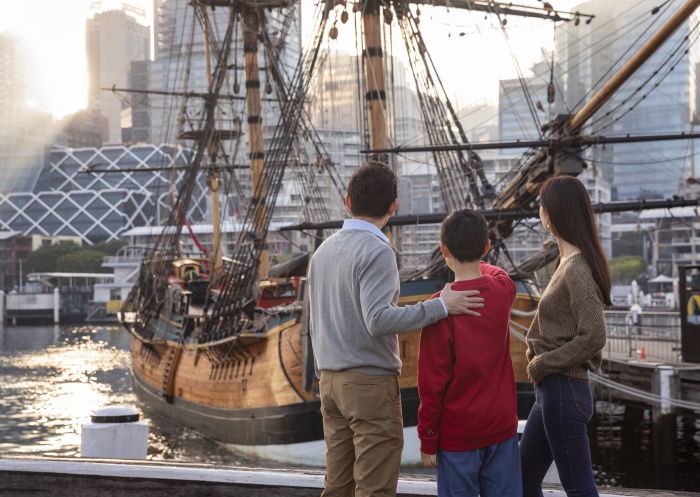 Family looking at a shipping vessel at Australian National Maritime Museum - Darling Harbour