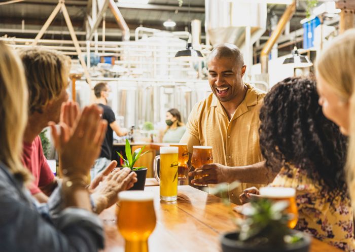 Group of friends enjoying beer at Bucketty's Brewing Co in Brookvale