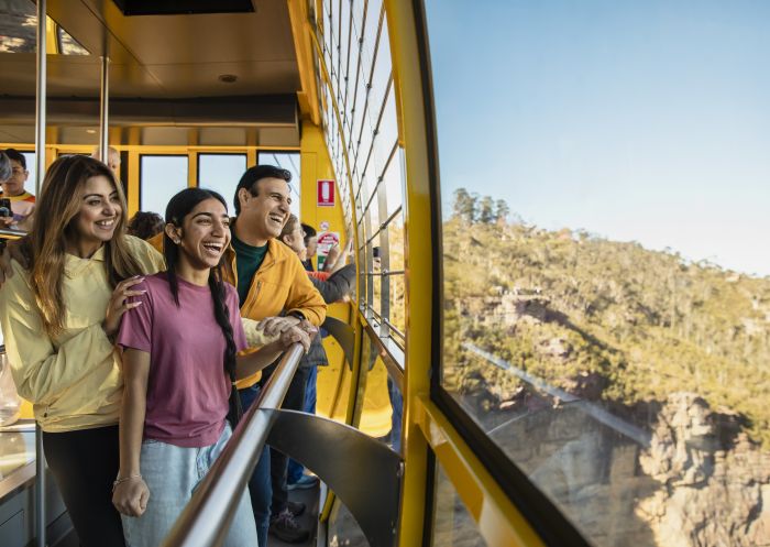 Family enjoying views of mountains at Scenic World in Katoomba