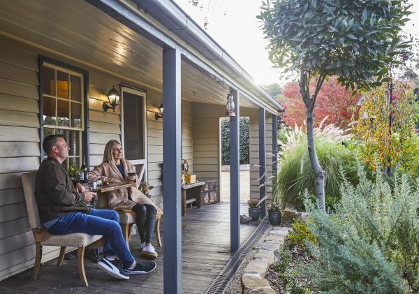 Couple enjoying wine at Lochiel House, Kurrajong Heights