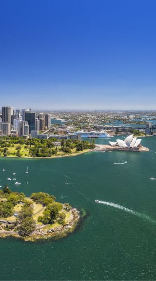 Aerial view of Royal Botanic Gardens and Sydney Harbour