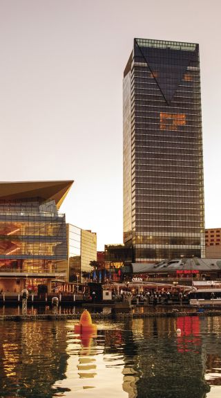 Sun setting over the International Convention Centre (ICC) & Sofitel Darling Harbour