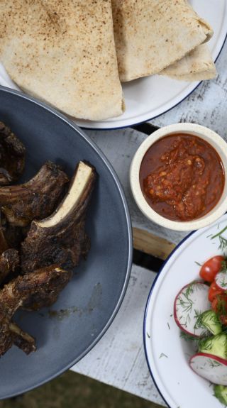 Sumac Lamb Chops with Radish Tomato Salad 