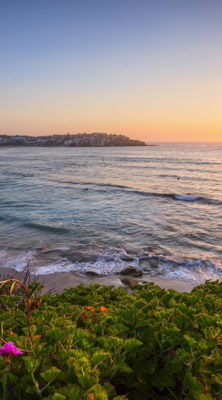 Morning sun rising over Bondi Beach, Sydney