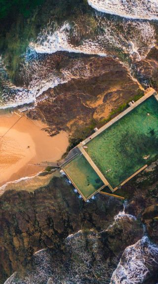 Aerial overlooking Mona Vale Rockpool, Mona Vale