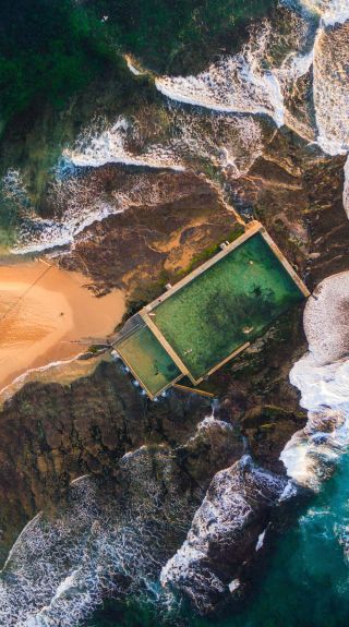 Aerial overlooking Mona Vale Rockpool, Mona Vale