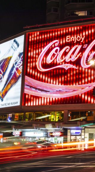 The iconic Coca-Cola LED billboard, Kings Cross