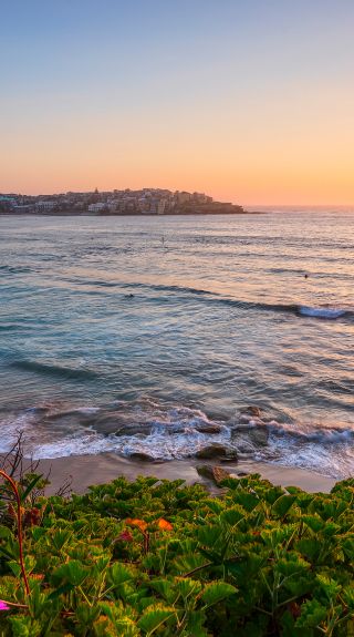 Morning sun rising over Bondi Beach, Sydney east