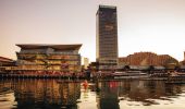 Sun setting over the International Convention Centre (ICC) and Sofitel Darling Harbour, Sydney