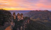 Sunrise over the Jamison Valley and the Three Sisters in the scenic Blue Mountains National Park