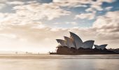 Morning sun rising over the Sydney Opera House, Sydney