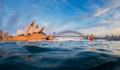 Men kayaking on Sydney Harbour in summer, Sydney