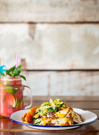 Halloumi salad with Agua fresca watermelon and tequila at Beach Burrito Co., Newtown