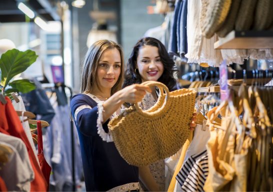 Friends enjoying a day of shopping in Central Park Mall, Chippendale